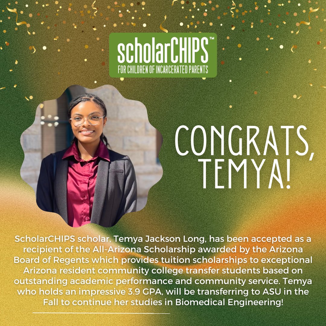 During a time in our nation when the future of the U.S. Department of Education is uncertain, scholarship programs for higher education are more critical than ever! CONGRATULATIONS to our scholar, Temya for winning the All-Arizona scholarship, which will cover her tuition at ASU!
