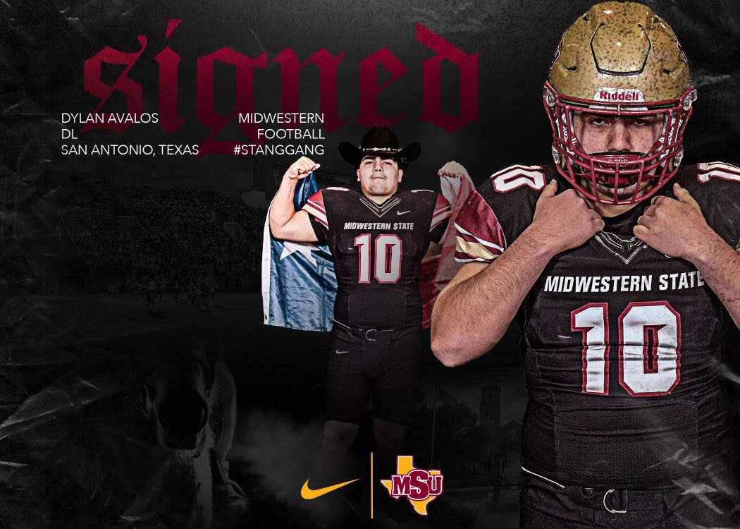 Dylan Avalos (@dylanavalos19) on Twitter photo After a great conversation with <a href="/FBCoachLeonard/">Coach Cedric Leonard</a> and <a href="/coachfrazierMSU/">Coach Blake Frazier</a> I am grateful to announce that I’m 1000% committed to <a href="/MSUTexasFB/">Midwestern State Football</a> #StangGang After a great conversation with <a href="/FBCoachLeonard/">Coach Cedric Leonard</a> and <a href="/coachfrazierMSU/">Coach Blake Frazier</a> I am grateful to announce that I’m 1000% committed to <a href="/MSUTexasFB/">Midwestern State Football</a> #StangGang