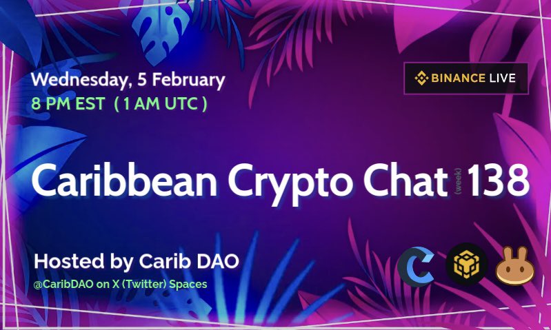 Carib DAO (@caribdao) on Twitter photo C๐r๐ขb๐e๐n C๐ซy๐ฉt๐จ ๐h๐t 138 ๐
๐TONIGHT @ 8PM EST
Hosts & Speakers: <a href="/CaribVybes/">๐ฑBNB_SANTA๐ณ$EEZDY GAXAXY๐ฑ</a> <a href="/dp_carib/">DP</a> <a href="/TropicVibes/">Tropic ๐ฏ๐ฒ</a>
โ Bitcoin & Web3 News
โ Alpha: <a href="/TONBattleground/">TON Battleground</a>
โ CARIB Merch
๐ซ Set Reminder โคต๏ธ
x.com/i/spaces/1OdJrโฆ
๐ถ #BinanceLive โคต๏ธ
binance.com/live/video?rooโฆ
#BNB #CAKE #TON C๐r๐ขb๐e๐n C๐ซy๐ฉt๐จ ๐h๐t 138 ๐
๐TONIGHT @ 8PM EST
Hosts & Speakers: <a href="/CaribVybes/">๐ฑBNB_SANTA๐ณ$EEZDY GAXAXY๐ฑ</a> <a href="/dp_carib/">DP</a> <a href="/TropicVibes/">Tropic ๐ฏ๐ฒ</a>
โ Bitcoin & Web3 News
โ Alpha: <a href="/TONBattleground/">TON Battleground</a>
โ CARIB Merch
๐ซ Set Reminder โคต๏ธ
x.com/i/spaces/1OdJrโฆ
๐ถ #BinanceLive โคต๏ธ
binance.com/live/video?rooโฆ
#BNB #CAKE #TON