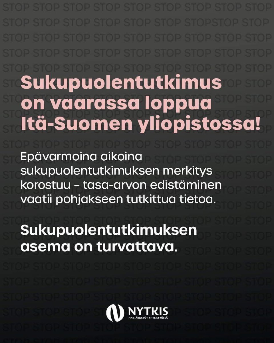 KdNaiset's tweet photo. Sukupuolentutkimuksen asema on turvattava!  #tasa-arvo  @NytkisRy  @LAskeli  @SillaKakkola https://t.co/aDuwJCqdvd