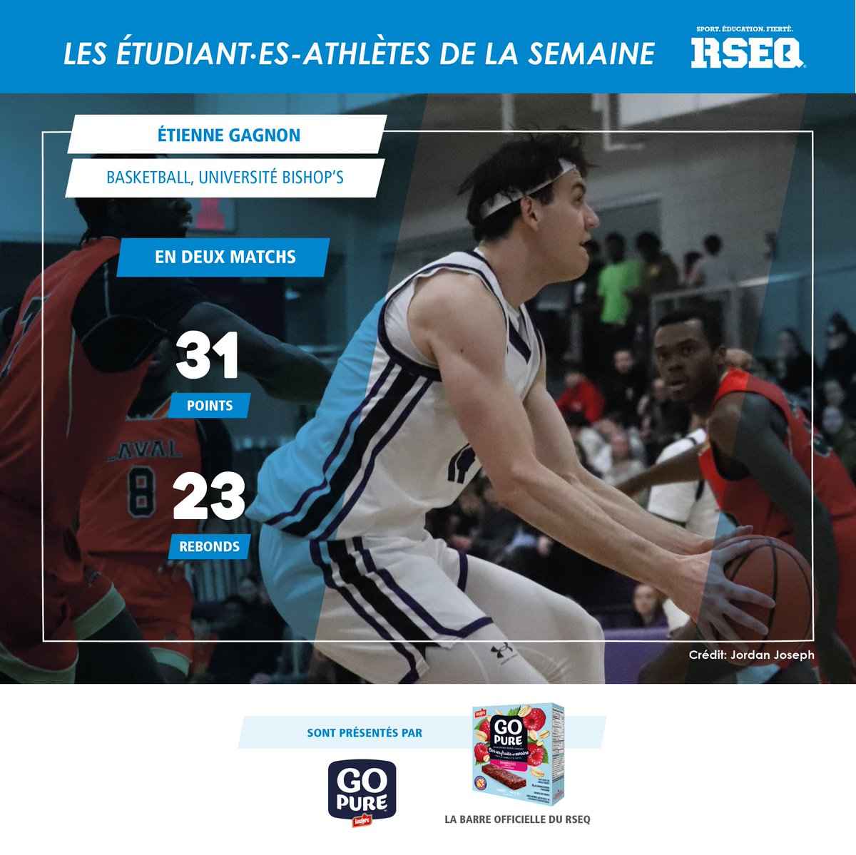 [SECTEUR UNIVERSITAIRE]

Voici les étudiant·es-athlètes de la semaine pour le secteur universitaire, présentés par Go Pure, la barre officielle du RSEQ :

⭐Maude Desrochers (Hockey) @carabins
⭐️Étienne Gagnon (Basketball) @bishopsgaiters
Bravo !
#RSEQ #GOPURE