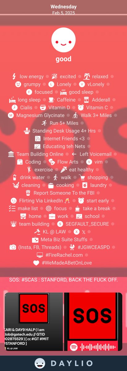 #DaylioUpdate for #klob ( January 5, 2025 )

#SCAS: <a href="/Stanford/">Stanford University</a>, Back the Fuck Off.