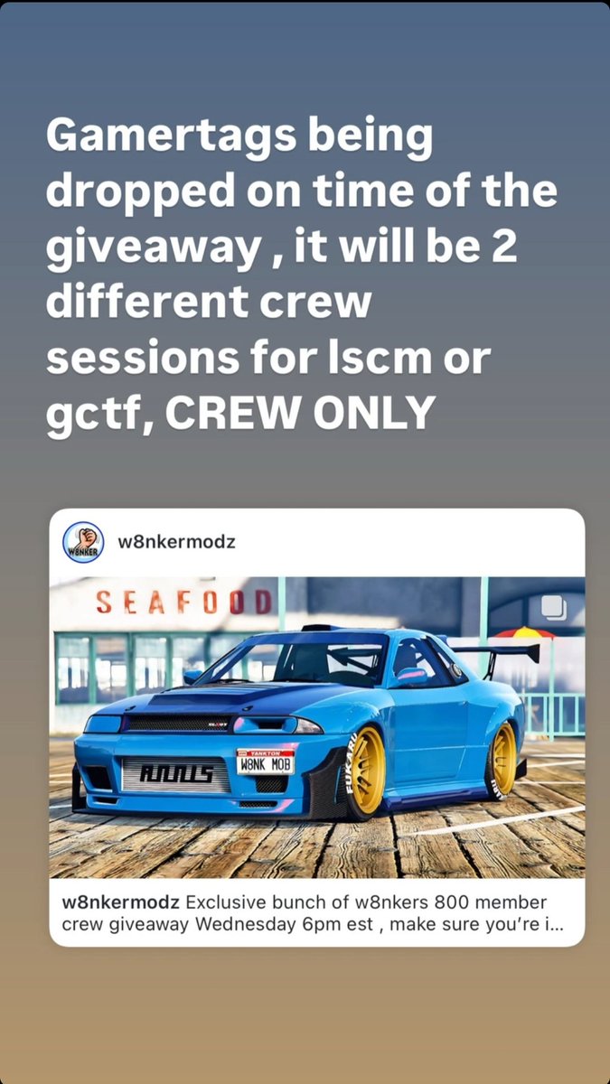 🎁  Giveaway 
🚘 Car by W8nker
🕖 RIGHT NOW 
💵 LSCM 
🚨 Crew Session 

🎮 Xbox Series

Link to crew: 
socialclub.rockstargames.com/crew/bunch_of_…

#XboxShare #GTAOnline #XboxSeries