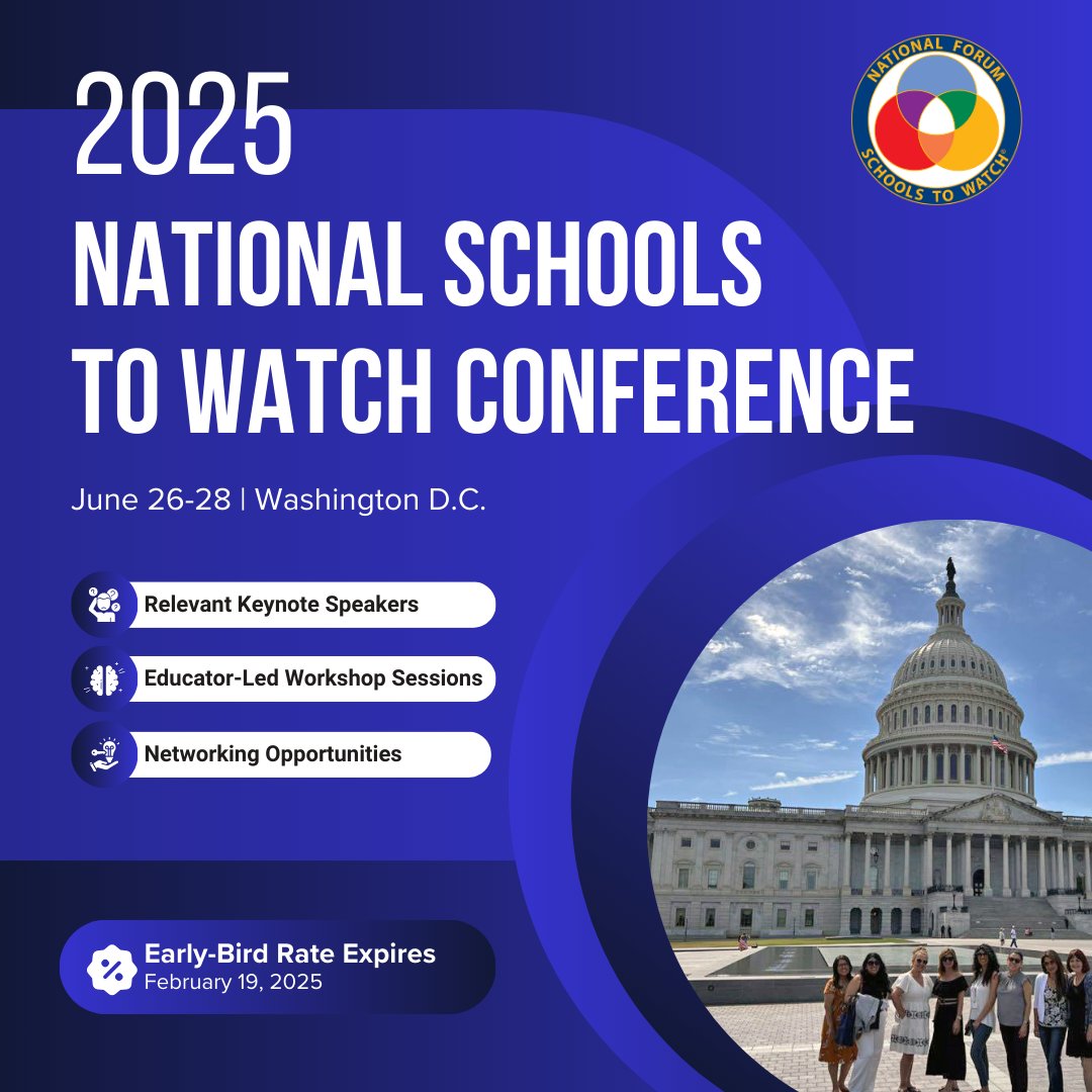 Join an  amazing group of middle-level educators from across the country.  Together, we’ll explore the practices and programs that are making a real difference for students, all through the lens of the #schoolstowatch model.

Register today at middlegradesforum.org/conference2025