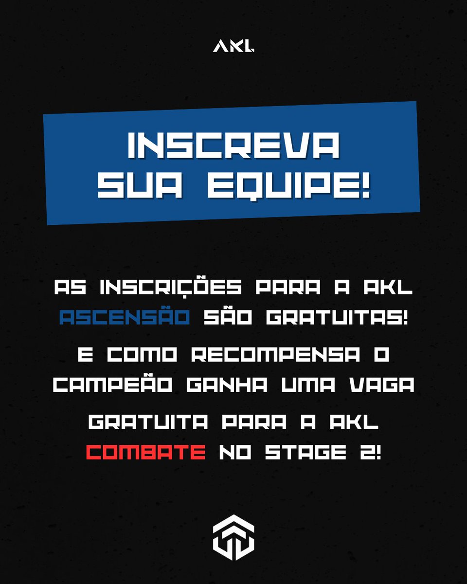 🚨 INSCRIÇÕES ABERTAS! 🚨

Chegou a hora de mostrar sua habilidade no cenário competitivo! 

⚡A AKL Ascensão está com inscrições abertas para a liga amadora. Forme sua equipe, prepare sua estratégia e venha disputar o seu lugar entre os melhores!