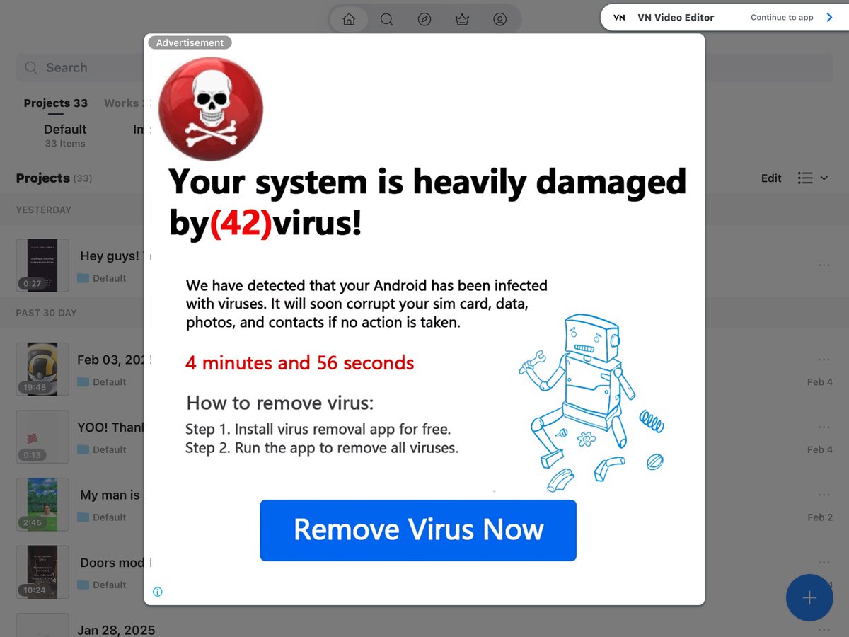 mineBros0's tweet photo. Bruh why is this ad trying to scare me? I’m on an iPad and it says android😐 https://t.co/Sd0E0yFdfP