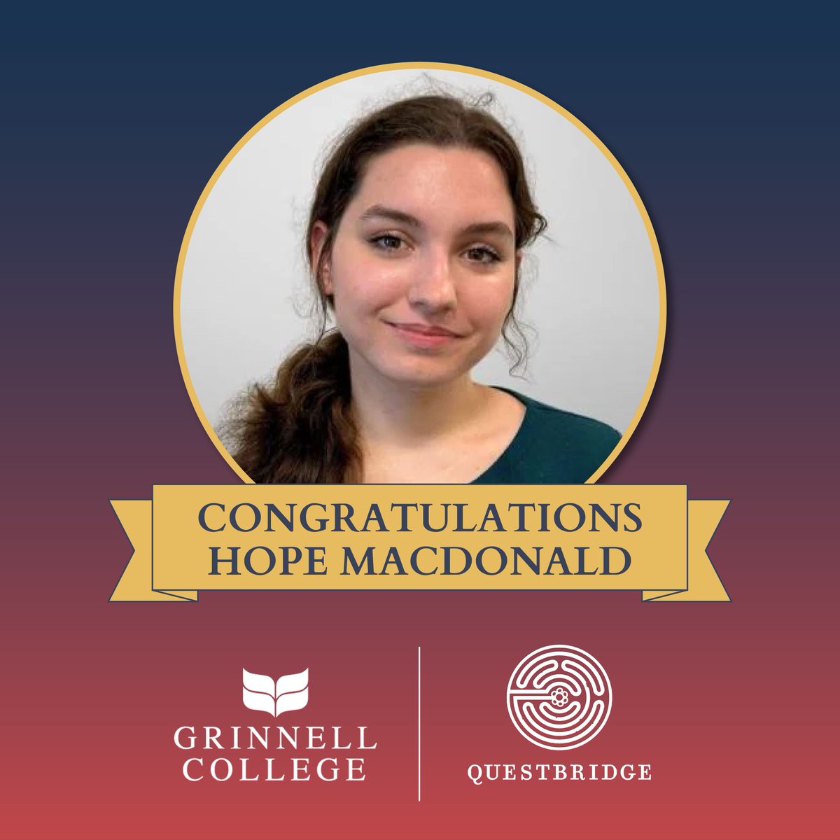 We're so proud to announce that MJ senior Hope MacDonald has been awarded a full scholarship to Grinnell College through the QuestBridge National College Match Program. Hope was selected as a finalist from 25,000 applicants nationwide. 
bit.ly/3Q5hLgR
