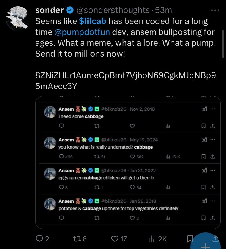 LilCabbageCat's tweet photo. $LilCab is about to shock the entire #crypto and #memecoin space. Few are actually ready for it. More than a cult now, it’s a movement. For the people, by the people! Follow the signs…the Cabbge is CODED👀 YOU’RE NOT BULLISH ENOUGH! 🤏🥬🐱

@pumpdotfun
@blknoiz06
@okx https://t.co/rR5xdeYf7L