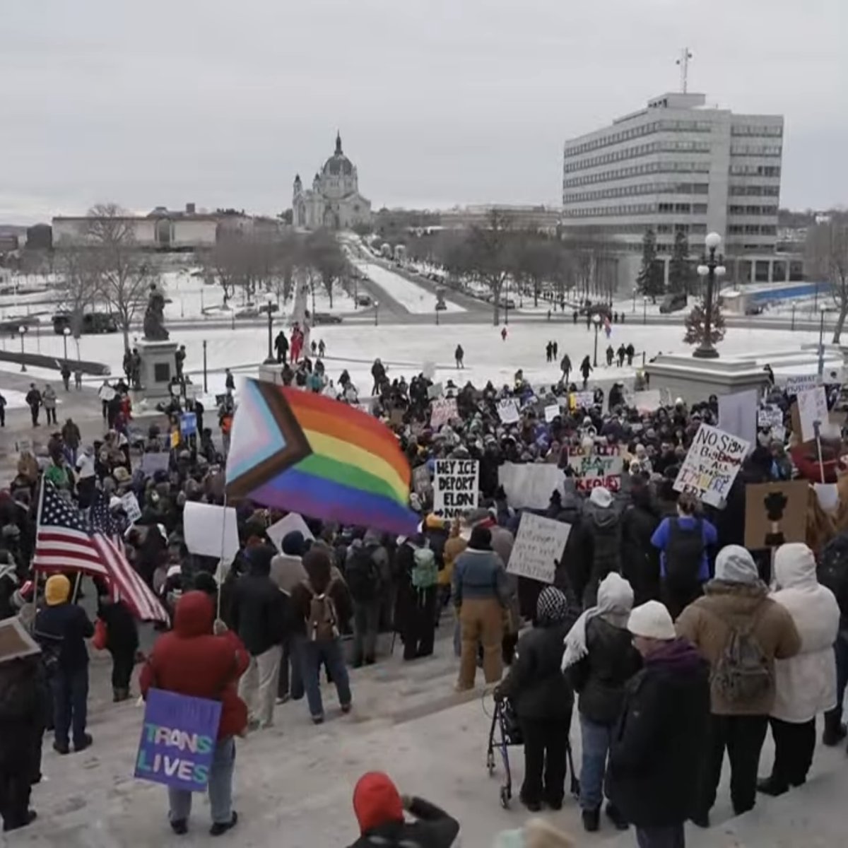 TimcastNews's tweet photo. Currently there are anti Trump protests erupting simultaneously across the US. 

Pictured is Texas, New York, Philadelphia, &amp; Minnesota. 

Does this seem like a coincidence to you? https://t.co/Y3WTVsOKXv