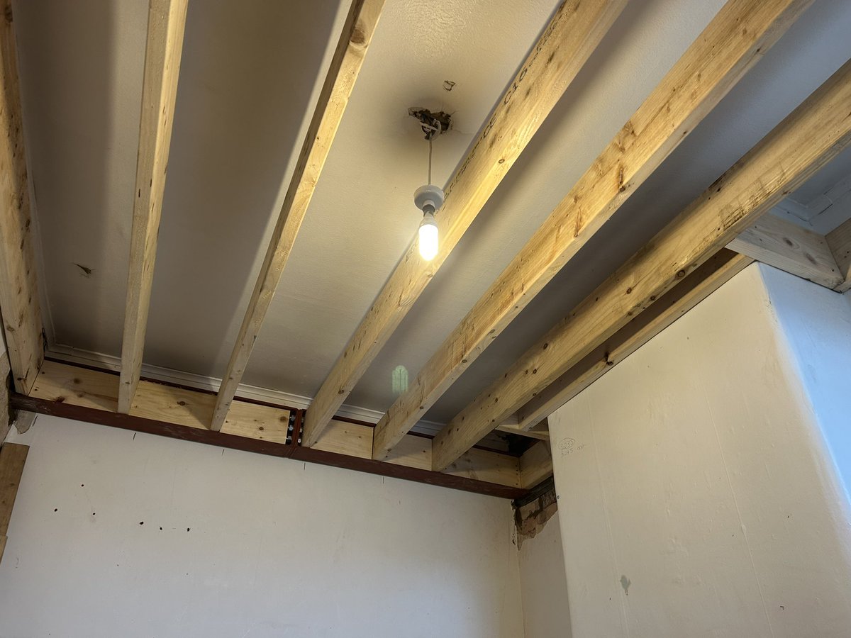 davidjohnbuild's tweet image. Floor joists installed, ready to plaster and return the room back to the customer. Stairs going in next. #loftconversion