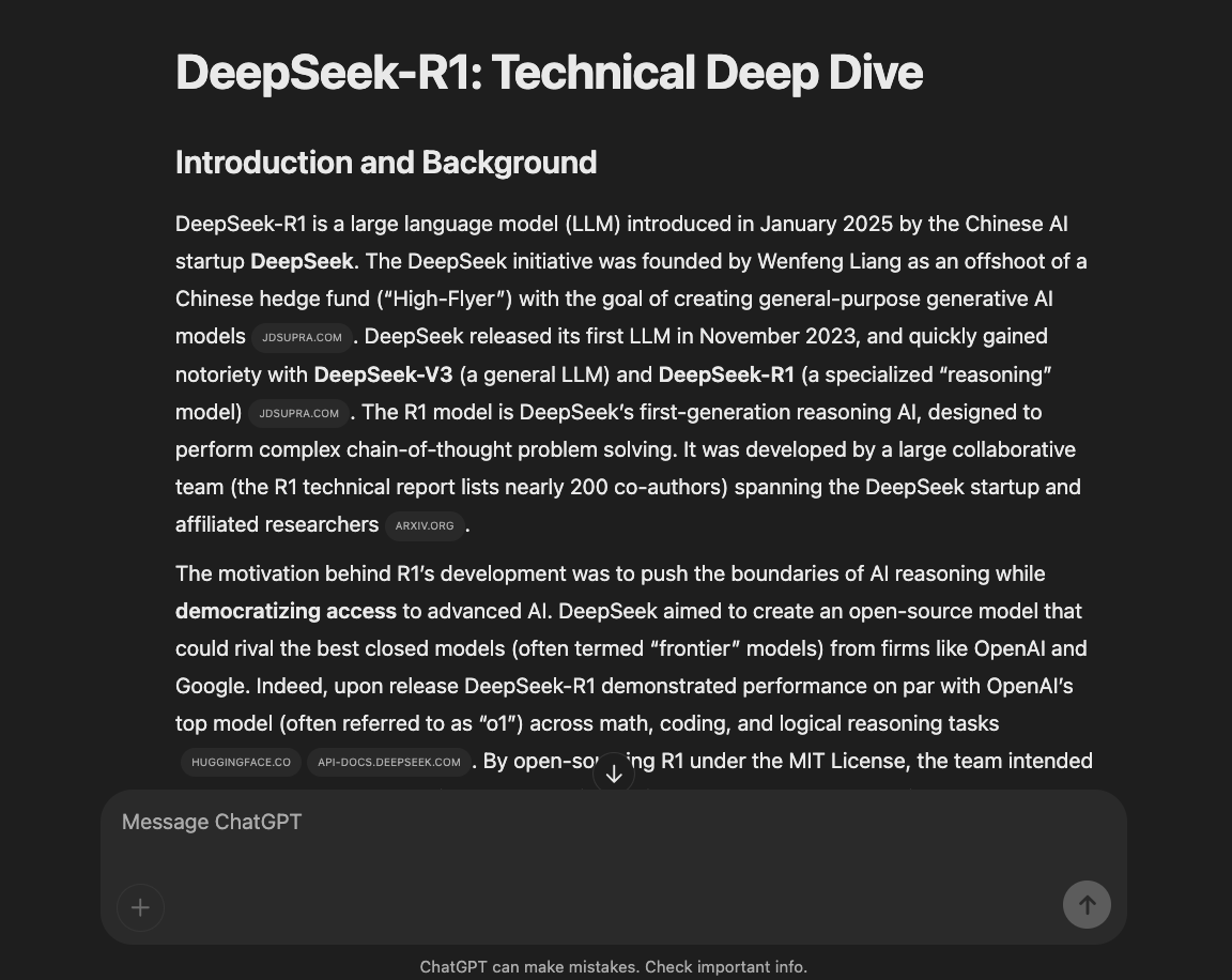 omarsar0's tweet image. DeepSeek-R1: Technical Deep Dive

36-page report courtesy of Deep Research.

Models like o3 still make mistakes so keep that in mind. 

(prompt + report in the ALT)