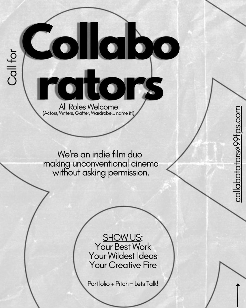 nineninefps's tweet photo. We’re 99FPS, an indie film duo making bold, unapologetic cinema. No rules. No limits. Just raw storytelling.  

Now, we want YOU.

Got wild ideas? A killer portfolio? That fire creative spark?  

Let’s talk. All roles welcome.
 
 Send your pitch to :collaborations@99fps.com https://t.co/EqY51JaMUa