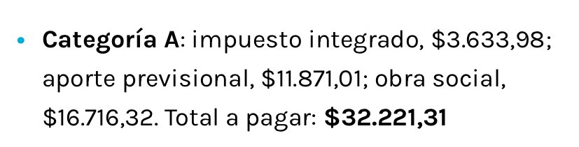 BlingeCJS's tweet photo. @Ciphreak @elcabezaglande @____f____1 @t3mp3rl3y @EsTendenciaEnX Y si generas tus ganancias con las herramientas brindadas por este país, cual es la queja del impuesto? Que encima son cuotas mínimas teniendo en cuenta lo generado. (Los siguientes datos son de la categoría A) Por 1.071usd mensuales pagas 26usd mensuales. https://t.co/orU7ktNjJO