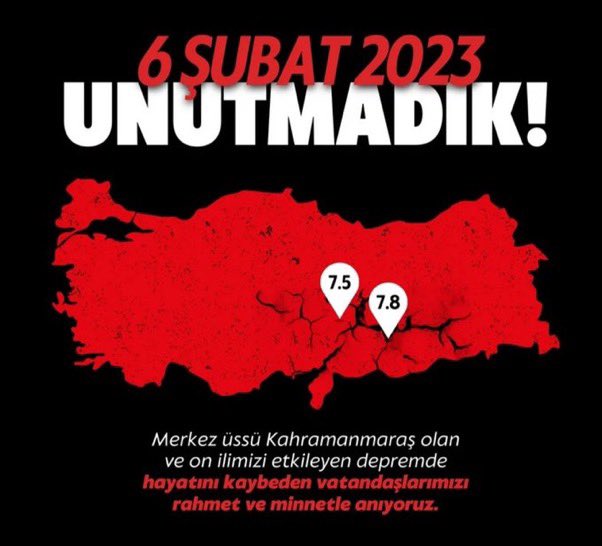6 Ş ubat 2023 depreminde yitirdiğimiz canlarımızı rahmetle anıyoruz.