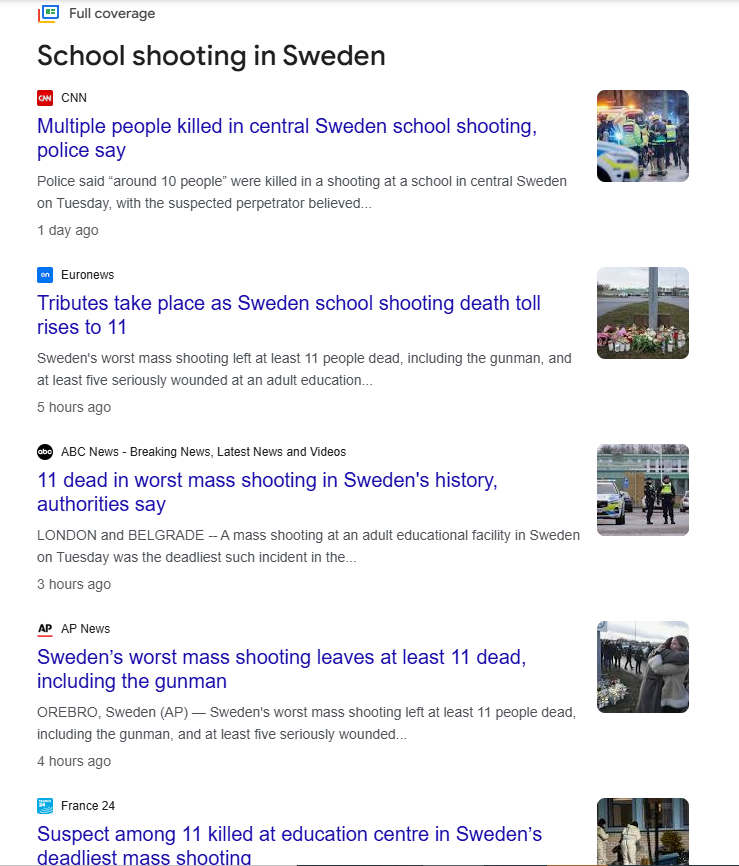 Shayan Sardarizadeh (@shayan86) on Twitter photo The "silent" legacy media on the deadly school shooting in Sweden in action. The "silent" legacy media on the deadly school shooting in Sweden in action.