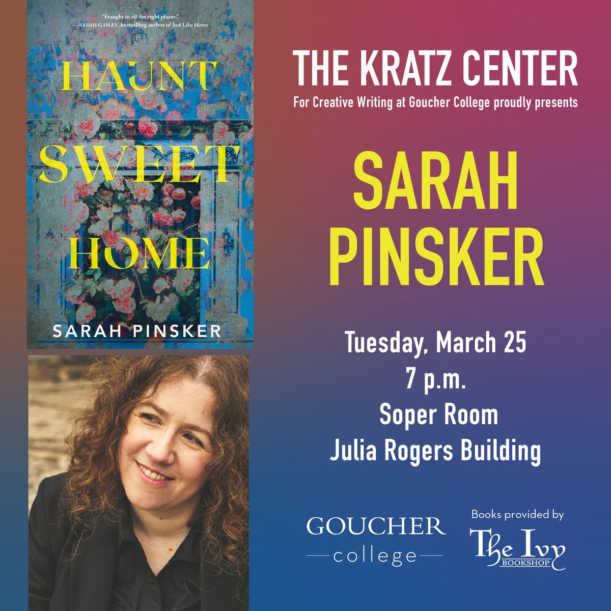 The Kratz Center is proud to host Goucher Alum and Kratz Spring Writer in Residence Sarah Pinsker for a reading and book signing of her new novel: Haunt Sweet Home.

This event is free and open to the public.