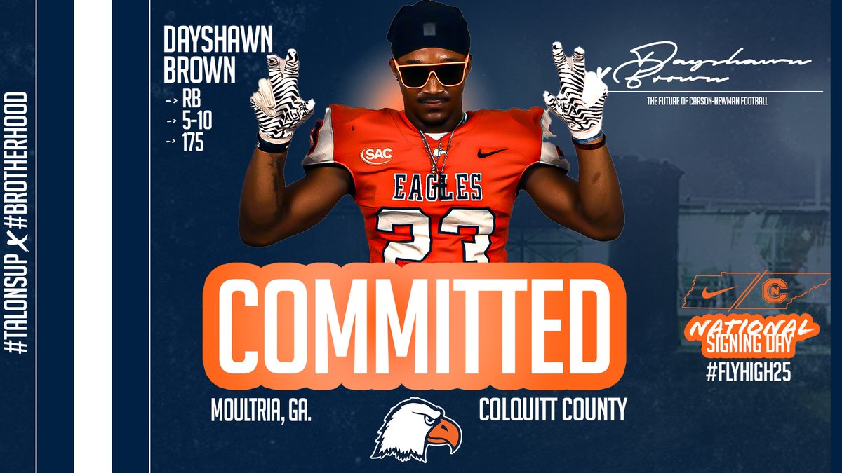 Carson-Newman Football (@cnfootball) on Twitter photo ποΈ #οΈβ£5οΈβ£6οΈβ£
Dayshawn Brown β RB β 5-10 β 175 β Moultrie, Ga. β Colquitt County - <a href="/dxyshxwn_/">Dayshawn βJTβ Brown</a>
π bit.ly/2025CNnsd
#CNNSD25 x #FlyHigh25 | #TalonsUp x <a href="/cnfootball/">Carson-Newman Football</a> x #Brotherhood ποΈ #οΈβ£5οΈβ£6οΈβ£
Dayshawn Brown β RB β 5-10 β 175 β Moultrie, Ga. β Colquitt County - <a href="/dxyshxwn_/">Dayshawn βJTβ Brown</a>
π bit.ly/2025CNnsd
#CNNSD25 x #FlyHigh25 | #TalonsUp x <a href="/cnfootball/">Carson-Newman Football</a> x #Brotherhood