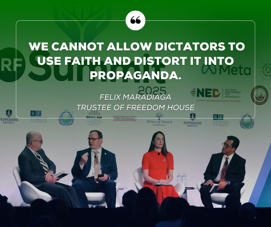 IRF Summit (@irfsummit) on Twitter photo At #IRFSummit2025, Felix Maradiaga, Trustee of <a href="/freedomhouse/">Freedom House</a> , emphasized the urgent need to protect faith from manipulation: "We cannot allow dictators to use faith and distort it into propaganda." At #IRFSummit2025, Felix Maradiaga, Trustee of <a href="/freedomhouse/">Freedom House</a> , emphasized the urgent need to protect faith from manipulation: "We cannot allow dictators to use faith and distort it into propaganda."