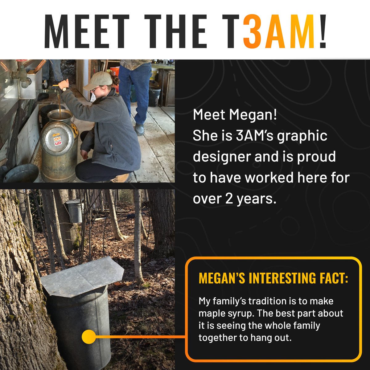 Q: What do you enjoy most about working at 3AM Innovations?
A: It's never mundane. I enjoy working on a variety of tasks and collaborating with all of our departments.

