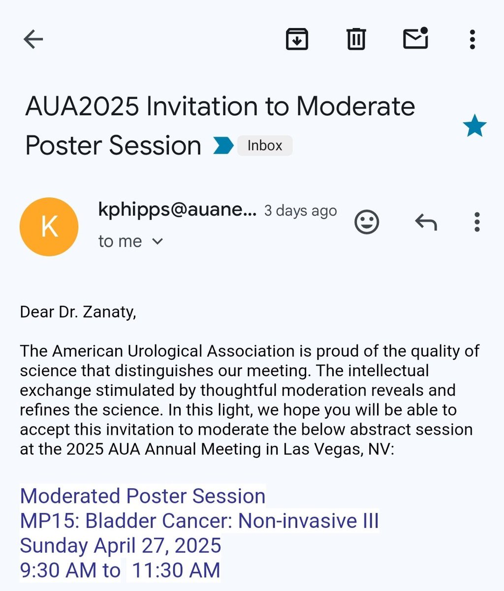 Honored to accept the invitation of the  American Urology Association to moderate the session about Bladder Cancer at the 2025 AUA Annual Meeting in Las Vegas, NV, U.S.A.