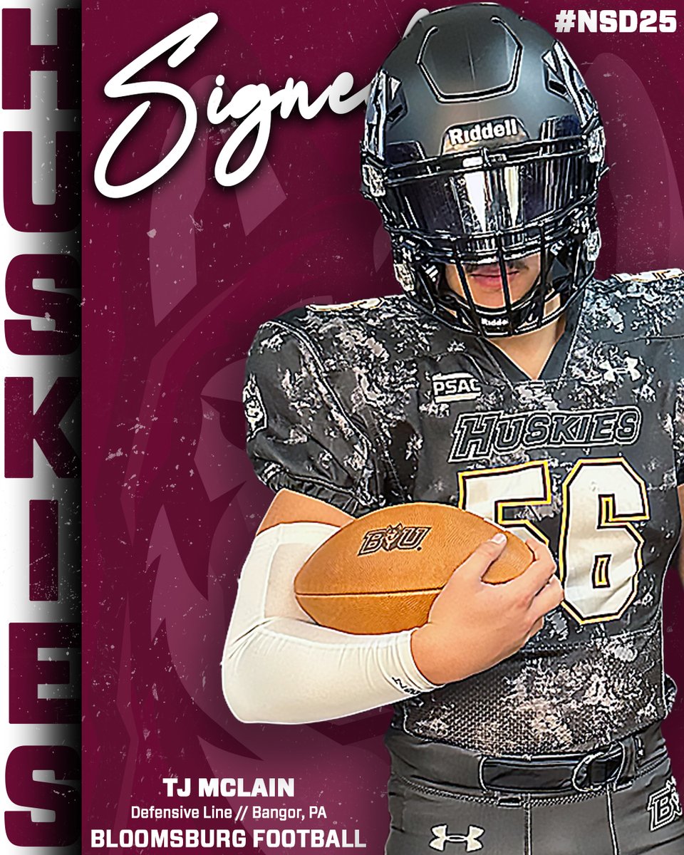 Welcome to Bloomsburg, TJ McLain! A 6-4 defensive lineman from Bangor, PA!

Signing Day Central: tinyurl.com/3a8hhrd7 

#NSD25 #Unleashed