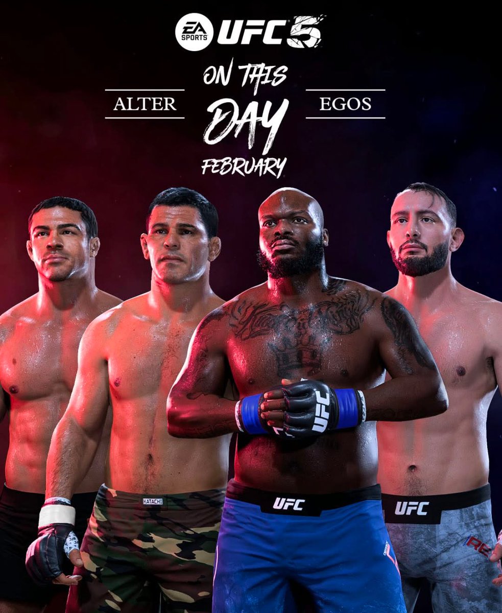NextLvlSportsX's tweet photo. EA SPORTS has added 4 new "On This Day" alter egos to UFC 5 🎮

Vitor Belfort (UFC 12), Rodrigo Nogueira (UFC 81), Derrick Lewis (UFC Fight Night 185) & Dominick Reyes (UFC 247) are now available to purchase or unlock via challenges. 

#EASports #UFC5 #OnThisDay #AlterEgos #VideoGame #Xbox #PlayStation #CombatSports
