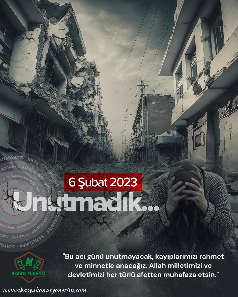 #6Şubat2023 Bu acı günü unutmayacak, kayıplarımızı rahmet ve minnetle anacağız. Allah milletimizi ve devletimizi her türlü afetten muhafaza etsin."
#asrınfelakati #6subatdepreminiunutmayacağız