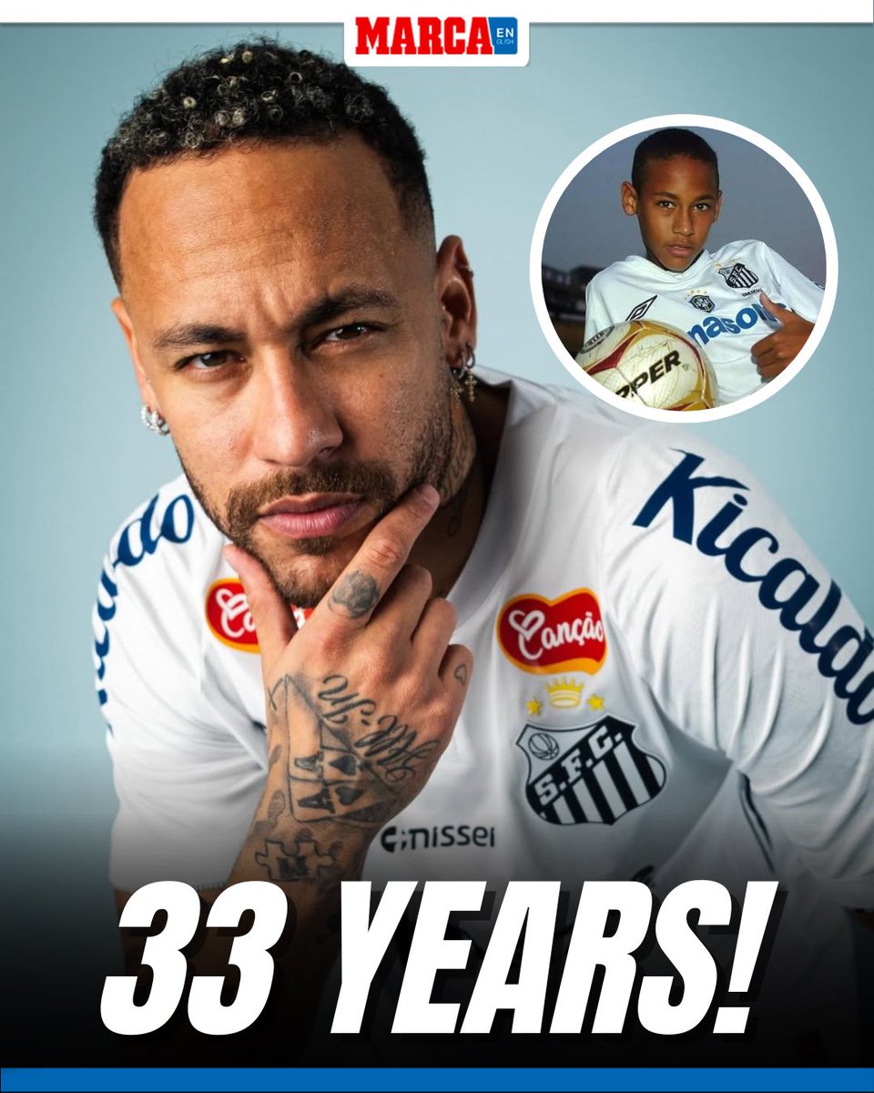 MARCAinENGLISH's tweet photo. 🎉 HAPPY BIRTHDAY, NEY! 🇧🇷🎂

Brazil is celebrating today as their idol, Neymar Jr, turns 33! 🎊

Without a doubt, one of the greatest representatives of Jogo Bonito and world football! ⚽️🔥

#ney #neymar #neymarjr #brazil #brasil #neyjr #hbd #happybirthday https://t.co/wCZ5SLJYPJ
