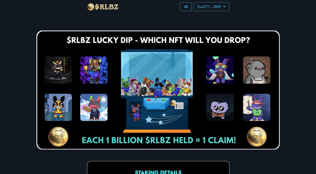 So gas is at 1 on ETH...

Which means its time to restock the lucky dip machine!

What shall I sweep? :P

Stake $RLBZ gasless and earn NFTs
Hold RugDollz OG/3D = Earn $RLBZ

COMPLETELY RANDOM LUCKY DIP!