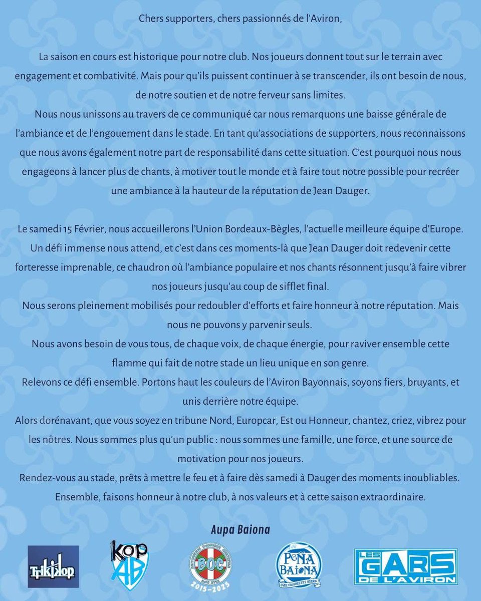 AvironNews's tweet photo. C’était donc pas qu’une impression..
Alors supporter de Jean Dauger, vous savez ce qui vous reste à faire ! 🩵💥 https://t.co/WG79a8tvC6
