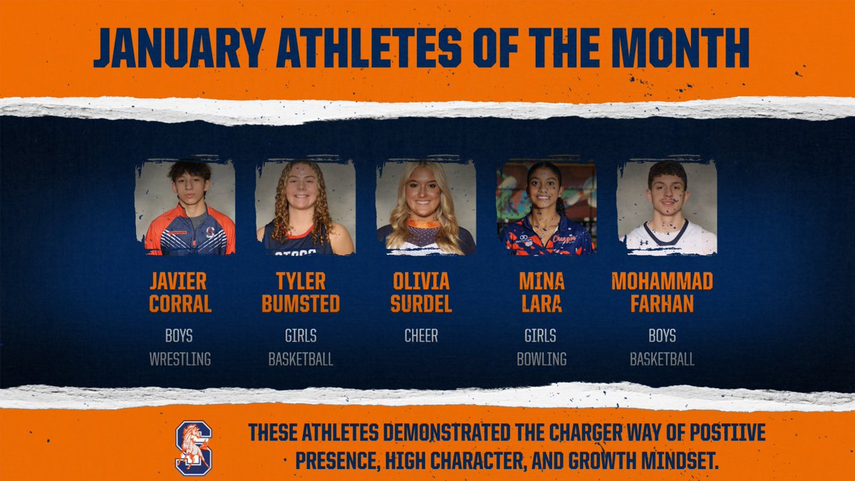 Post 2/2:  Congrats to our January Athletes of the Month!  Nominated by their coaches, these athletes demonstrated the Charger Way of Positive Presence, High Character, &amp; Growth Mindset.  #chargerpride
