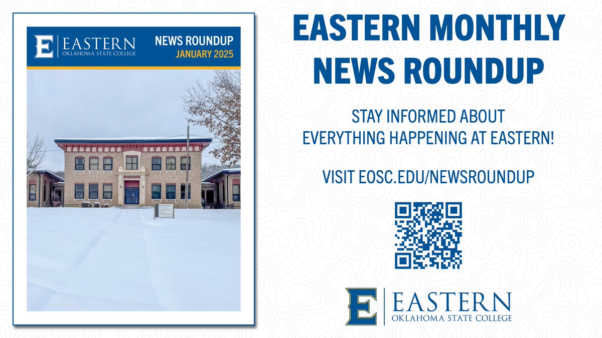EasternOKState's tweet photo. 📰Want to know what's happening at Eastern? Check out the monthly News Roundup! 📰

This monthly newsletter highlights the events, activities, news and more each month. The News Roundup is available for free online at the link below.

https://t.co/t2ms6qD4ea

#TheE #MoveMountains https://t.co/IzFoHwI1Q1