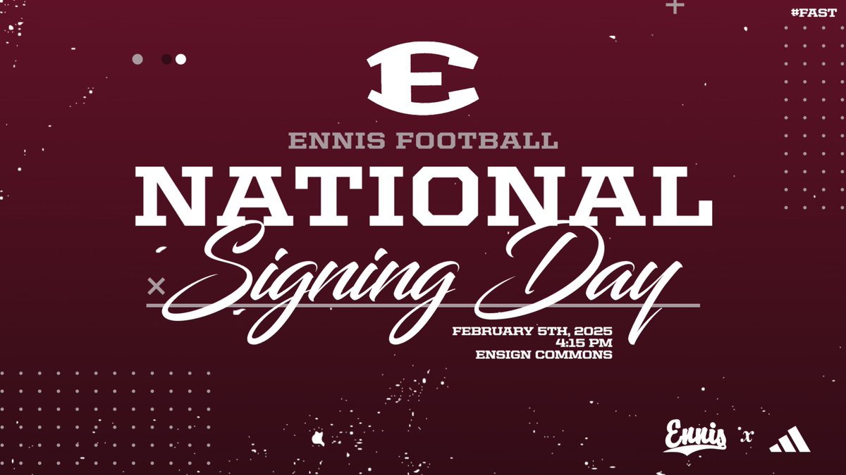 EnnisSportsNtwk's tweet photo. 📢 SIGNING DAY CELEBRATION! 📢
Join us TODAY at 4:15 PM at Ennis High School in the Ensign Commons as we celebrate our student-athletes signing to play college football! ✍️🏈🎉
📅 Date: Today
⏰ Time: 4:15 PM
📍 Ensign Commons
#SigningDay25 #MTH #OnceInForeverIn https://t.co/H6pDmMOUNp