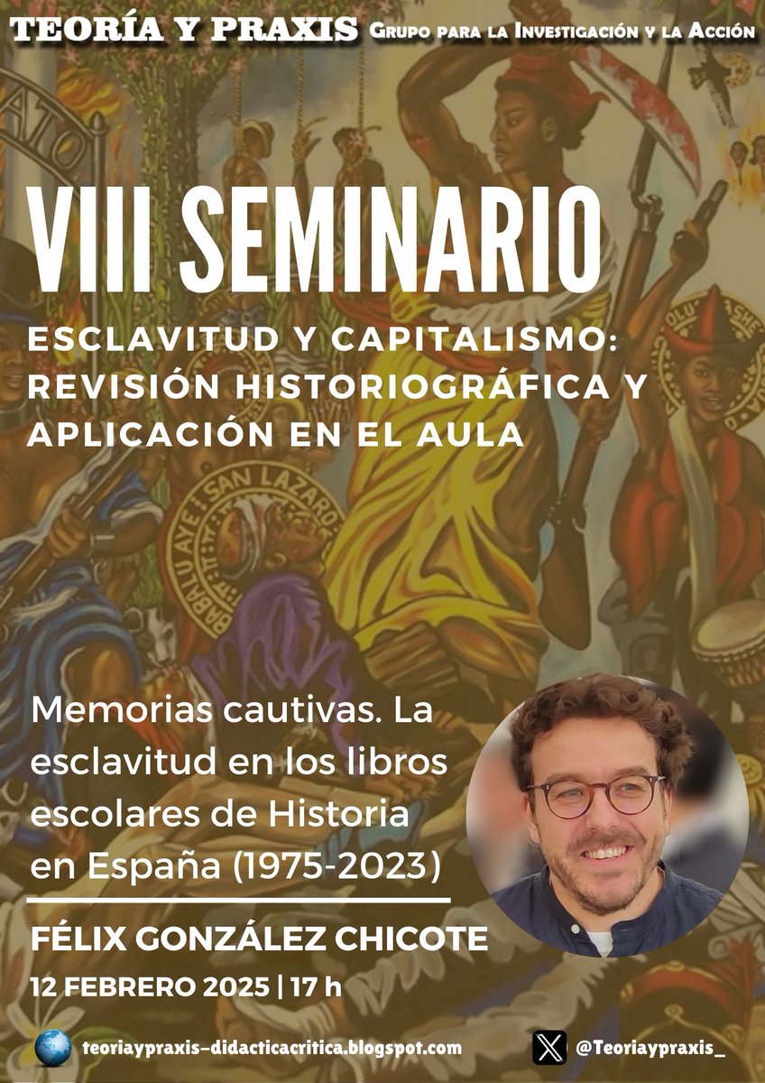 📢📢
El próximo miércoles, tendremos el gusto de contar con Félix González Chicote <a href="/Felixgonchicote/">Félix González Chicote</a> en la cuarta sesión de nuestro #VIIISeminari, para hablar sobre la presencia de la esclavitud en los libros de texto. ¡Procurad no perdérosla‼️📚😎