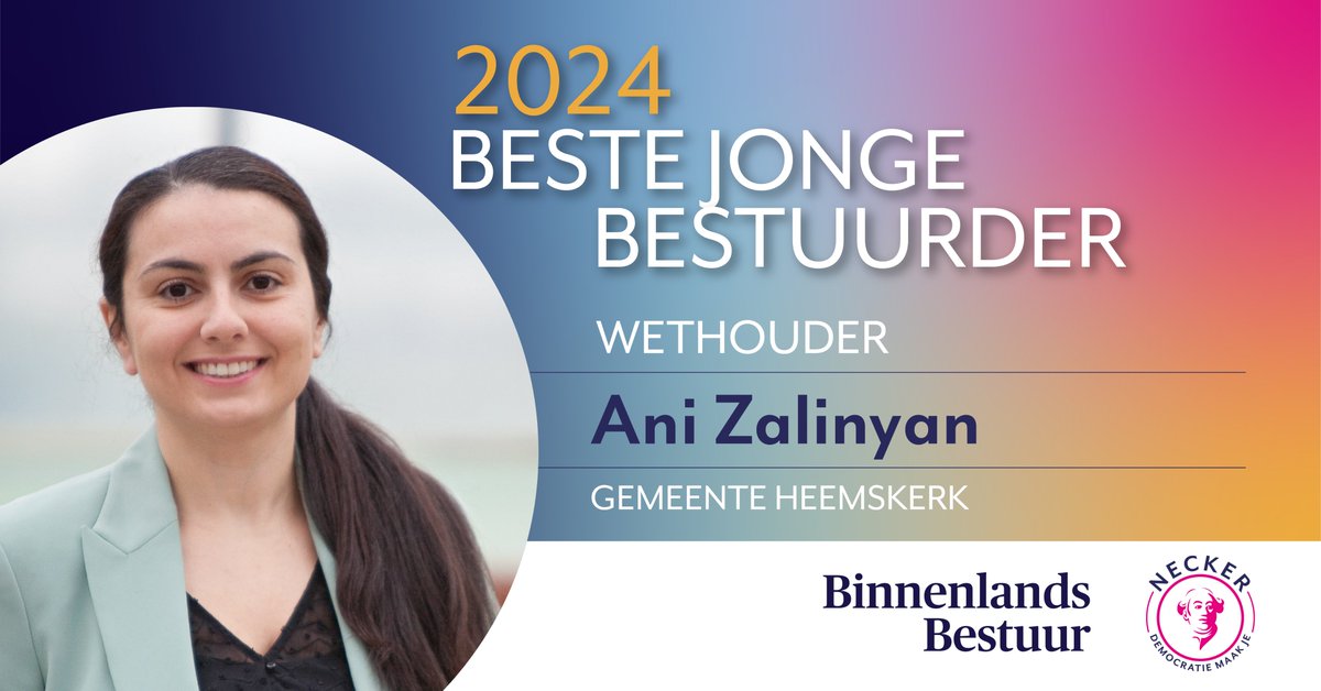 🎉WINNAAR | De Beste Bestuurder jonger dan 40 jaar is wethouder Ani Zalinyan  van de Gemeente Heemskerk. Dat werd zojuist bekend gemaakt tijdens de Beste Bestuurder-uitreikingen 2024. Gefeliciteerd!🎉
