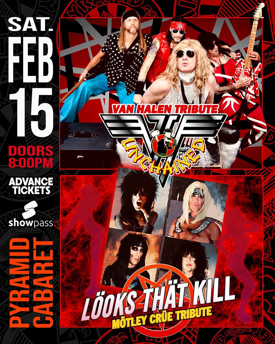 shakypubco's tweet image. Breakup those winter 🥶 blues with a #SaturdayNight out @pyramidcabaret Feb 15/25‼️💯 #Unchained &amp;amp; #LooksThatKill #VanHalen &amp;amp; #MotleyCrue Tributes‼️#Winnipeg #LiveMusic 🤘