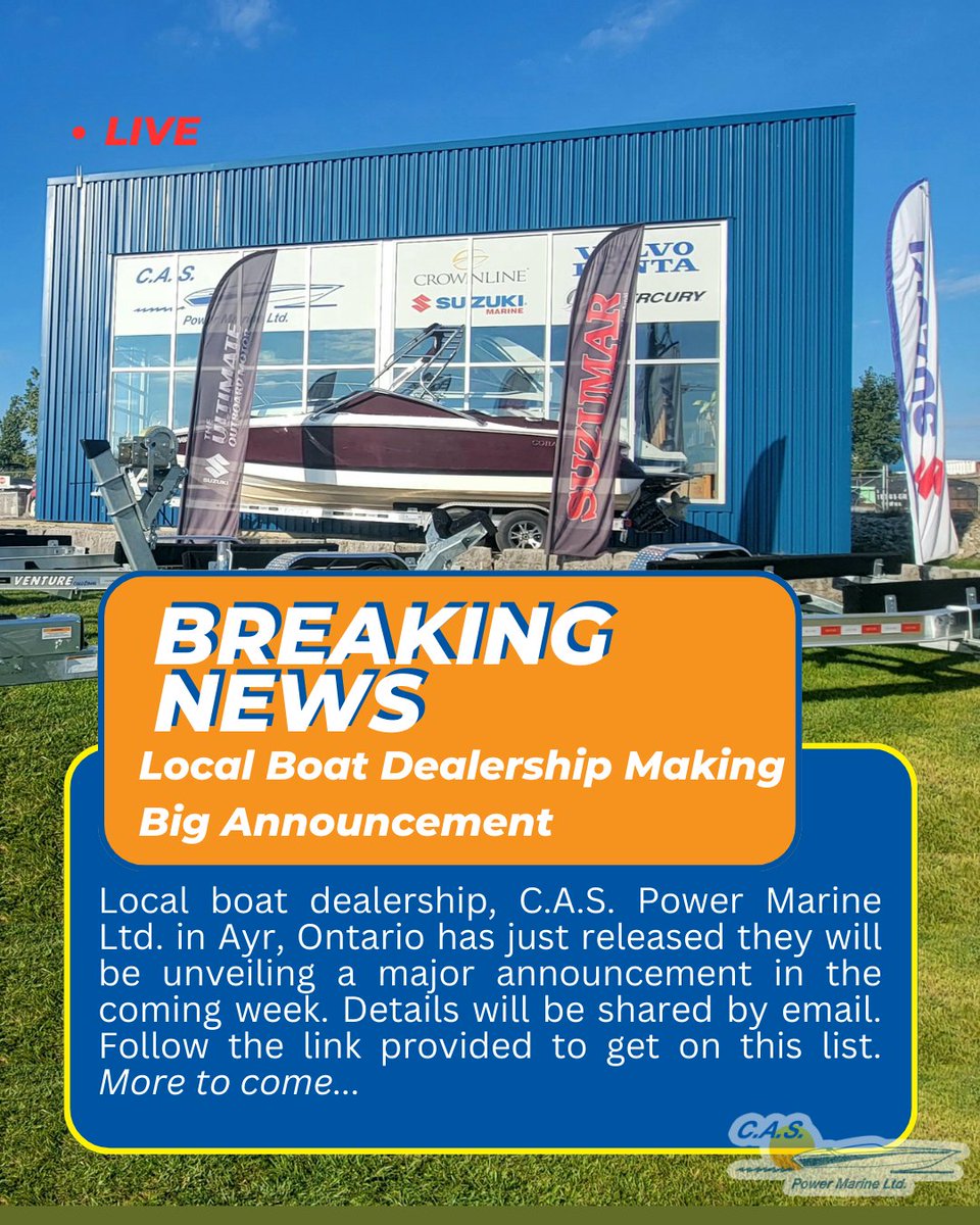 CASMarine's tweet photo. 🚨 Big news coming soon from C.A.S. Power Marine Ltd.! 🚨

Want to be the first to know? Sign up for exclusive email updates and get the scoop directly in your inbox!

👉 https://t.co/PiRcZ6yL4M

Stay tuned for more! #CASPowerMarine #BigAnnouncement https://t.co/haDMC7bar3