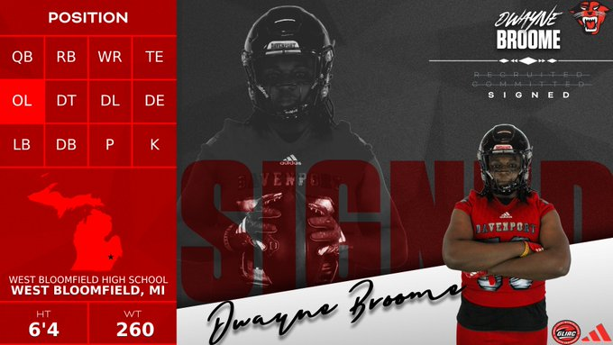The D Zone (@thed_zone) on Twitter photo West Bloomfield 2025 OG/DT Dwayne Broome Jr has signed with Davenport
football.thedzone.com/players/dwayne…
@Dwayne_Broome <a href="/WBLakerFootball/">West Bloomfield HS Football</a> <a href="/DU_Football/">Davenport Football</a> West Bloomfield 2025 OG/DT Dwayne Broome Jr has signed with Davenport
football.thedzone.com/players/dwayne…
@Dwayne_Broome <a href="/WBLakerFootball/">West Bloomfield HS Football</a> <a href="/DU_Football/">Davenport Football</a>