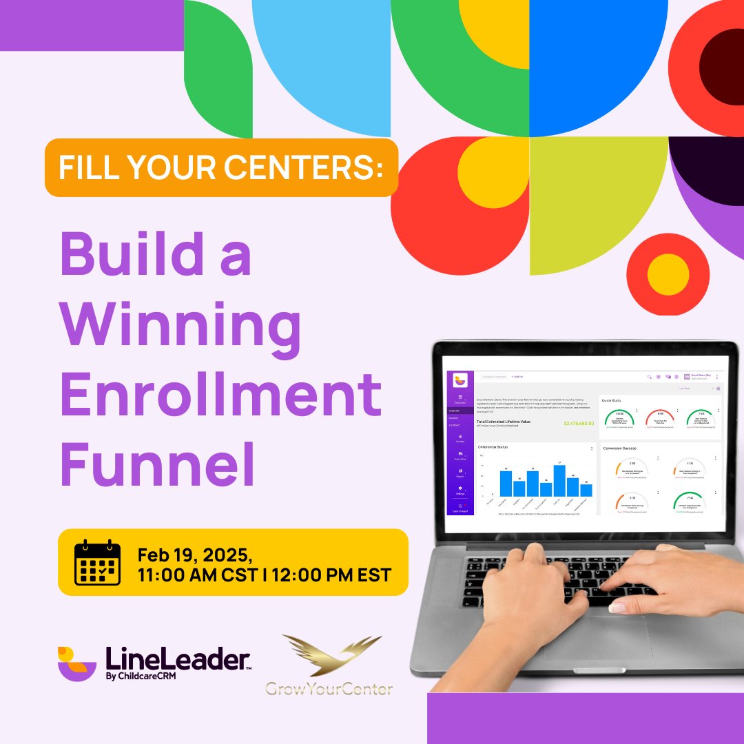 GoLineLeader's tweet image. New leads &amp;amp; conversion rates are down for many childcare centers, but one stage is improving: New Lead to Tour Scheduled (up to 55% in 2024). Want to fill your classrooms? Join us + @GrowYourCenter on February 19, 2025, to learn how! 
Register now: hubs.la/Q035ppTs0