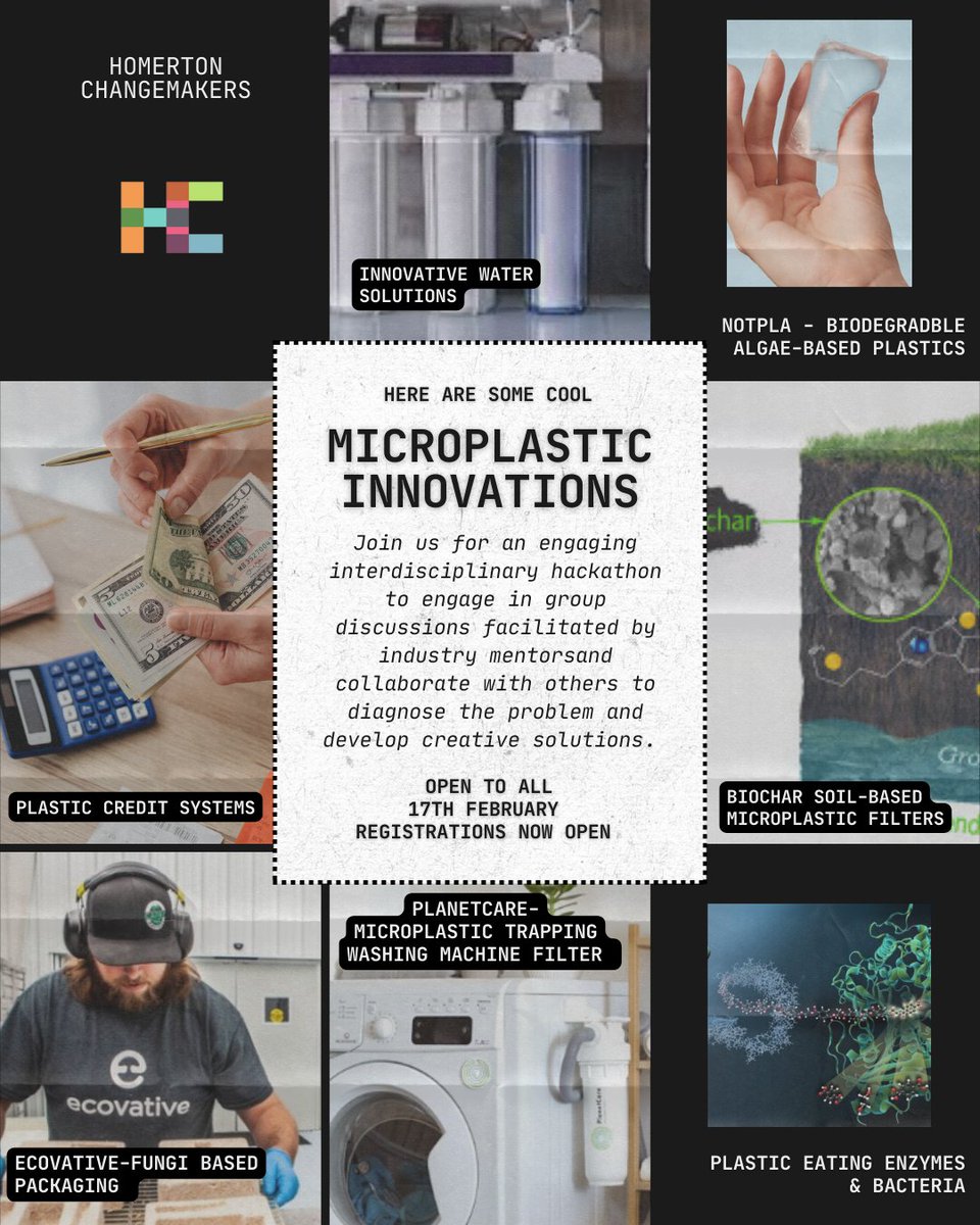 🌍✨ Microplastics are everywhere—but so are the innovators fighting back! What could you create?
💡 Join us at our upcoming hackathon to tackle microplastics head-on! Open to all, ran by <a href="/ttp_plc/">TTP</a>, and facilitated by @area_aru &amp; homscisoc
🚀 Sign up now: homerton.cam.ac.uk/events/catalys…