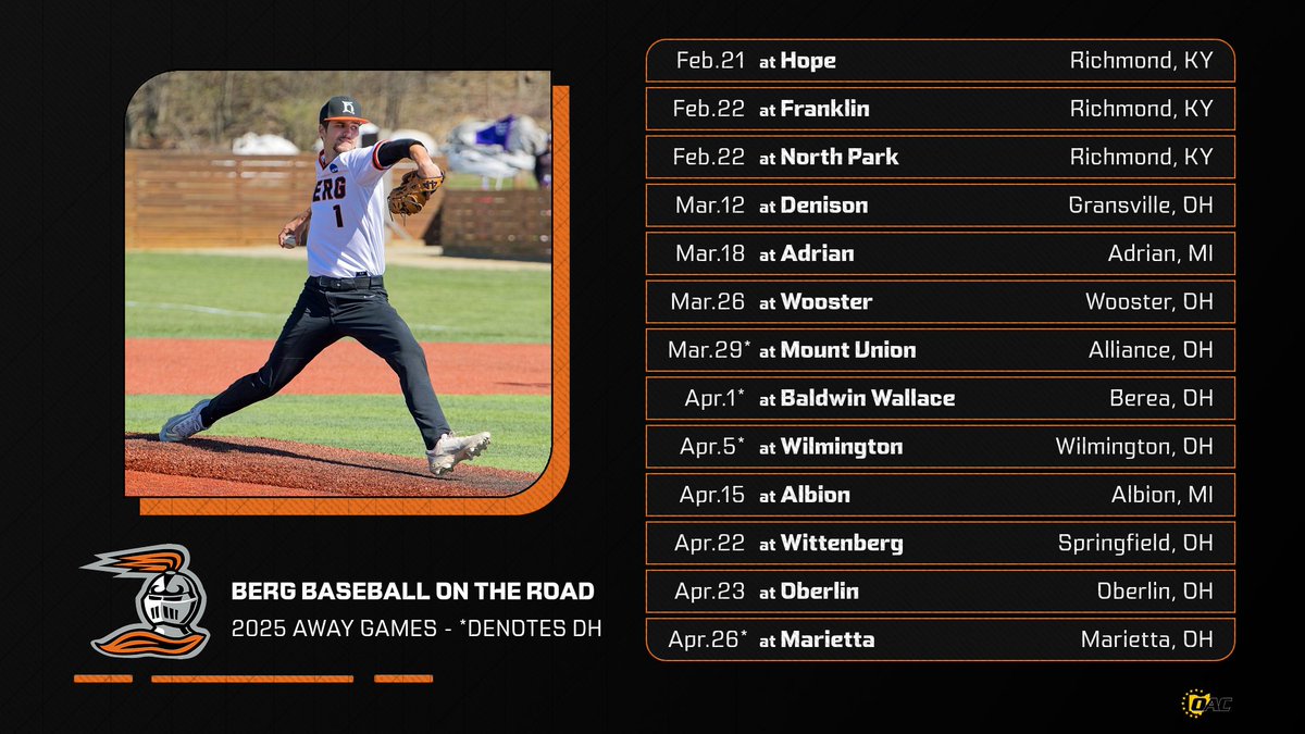 As the countdown to our season is approaching. Here are the 2025 Berg Baseball road matchups. #GoBerg