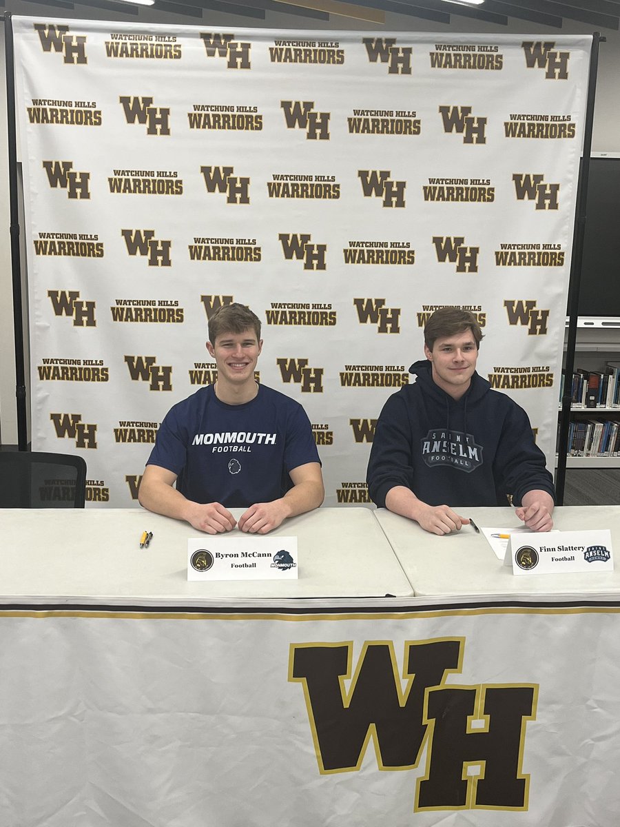 Congrats to Byron McCann (Monmouth University) and Finn Slattery(Saint Anselm College) who will continue their academic and football career at the collegiate level. Warrior Nation is very proud of you. #WarriorPride