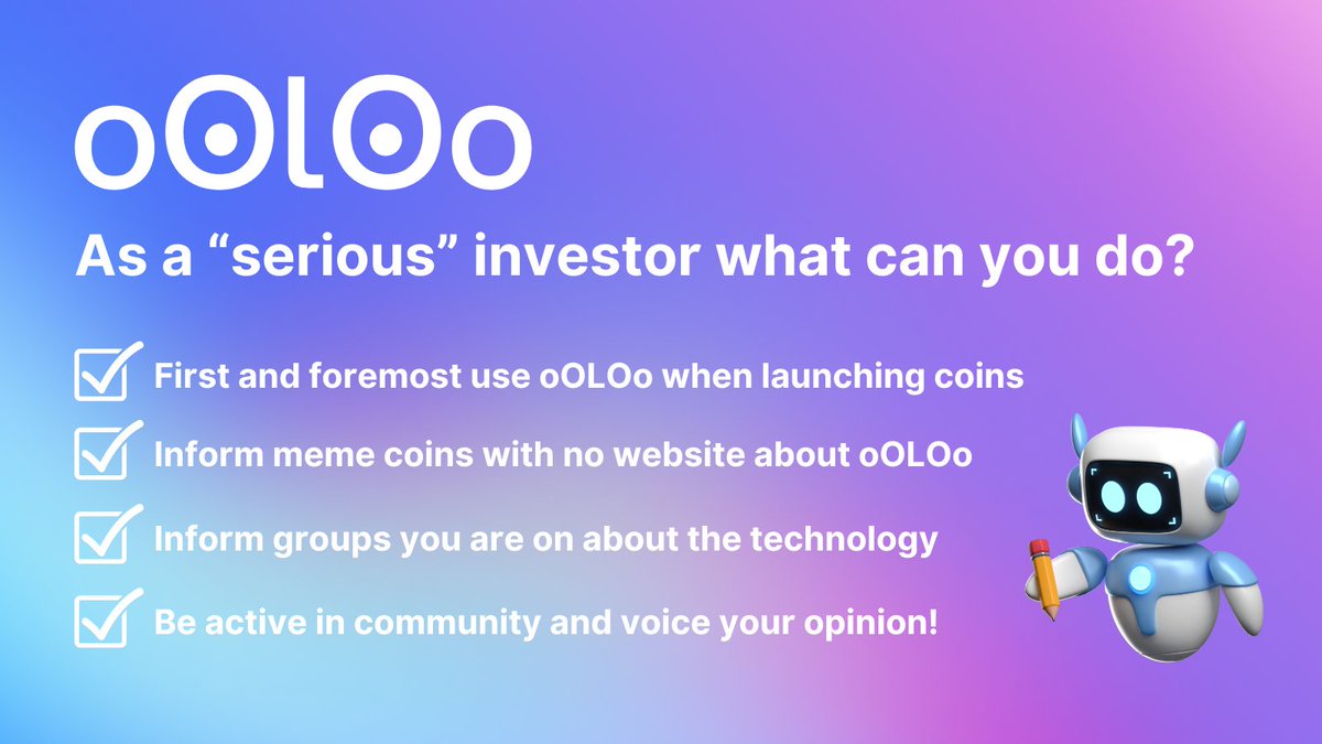 This one is important:

As an investor into $OOLOO you can play a serious role in the success of the business (therefore your investment):

1. Don't forget to use us when making coins
2. Let projects that don't have websites know about us
3. Inform groups you are on about our