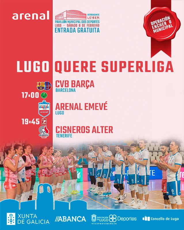 TODOS A ENCHER O ARENAL ARENA!!🔥
LUGO QUERE SUPERLIGA🏐🔴🔵

TODOS A LLENAR EL ARENAL ARENA!!🔥
LUGO QUIERE SUPERLIGA 🏐🔵🔴

@voleigalego
@cvbarcelona 
<a href="/cdcisnerosalter/">cdcisnerosalter</a>
