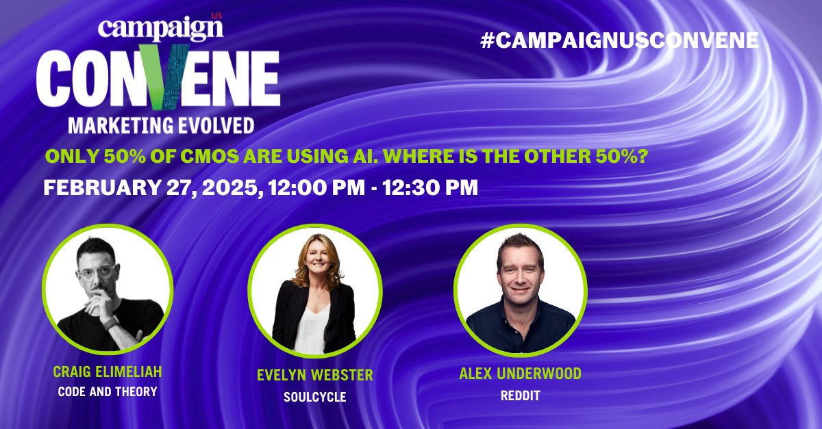 Campaign US (@campaignliveus) on Twitter photo Join us as we break down the misconceptions & barriers holding marketers back. Featuring new speaker Alex Underwood, Global Head of Agency Development at <a href="/Reddit/">Reddit, Inc.</a>. Don’t miss it! campaignusconvene.com/?promo=CMO&tr=…
#AI #CMO #MarketingInnovation Join us as we break down the misconceptions & barriers holding marketers back. Featuring new speaker Alex Underwood, Global Head of Agency Development at <a href="/Reddit/">Reddit, Inc.</a>. Don’t miss it! campaignusconvene.com/?promo=CMO&tr=…
#AI #CMO #MarketingInnovation
