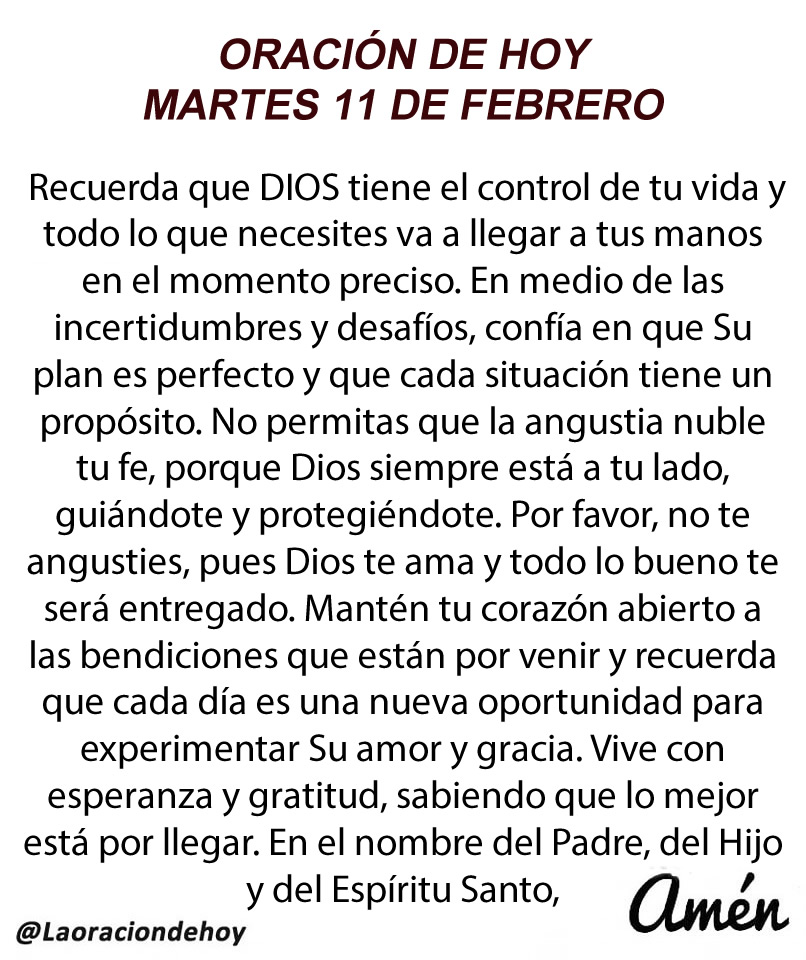 Oración diaria para hoy martes 11 de febrero de 2025.