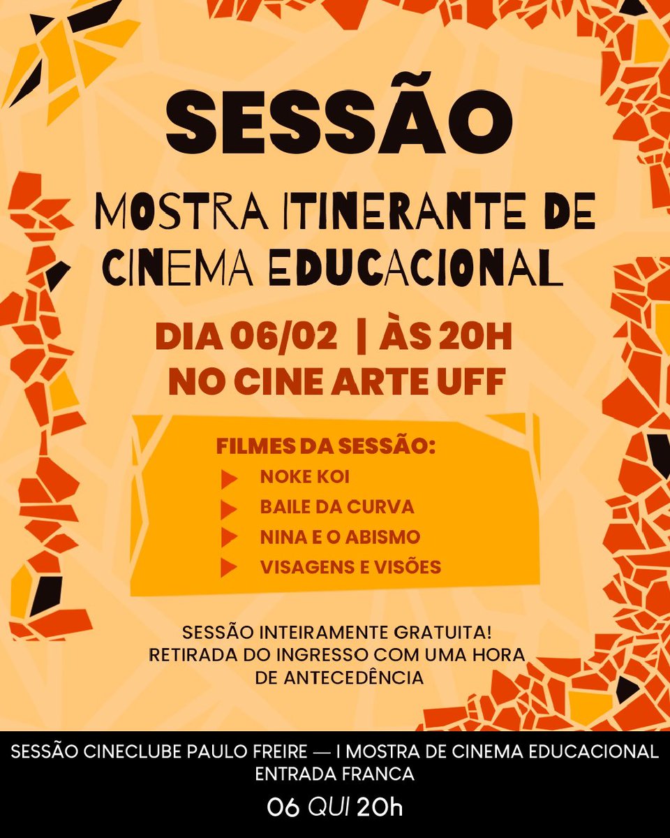 Na quinta, dia 06, às 20h, mais uma sessão do CINECLUBE PAULO FREIRE. Na  programação, um recorte da Mostra Itinerante de Cinema Educacional com quatro  filmes realizados em diferentes regiões do Brasil, image size:960x1200
