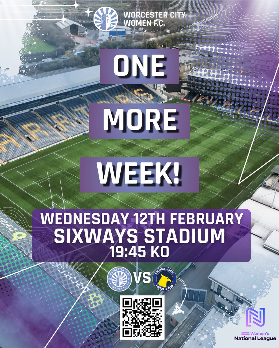 𝐇𝐀𝐕𝐄 𝐘𝐎𝐔 𝐆𝐎𝐓 𝐘𝐎𝐔𝐑 𝐓𝐈𝐂𝐊𝐄𝐓𝐒 𝐘𝐄𝐓?👀

We have just one week left until our match against <a href="/smwfcofficial/">Solihull Moors Women</a> under the lights at Sixways! ✨

Visit the link below to get your tickets ready!🎟️

wcwfc.co.uk/buy-tickets

#WCWFC #RISE #WorcestershireHour