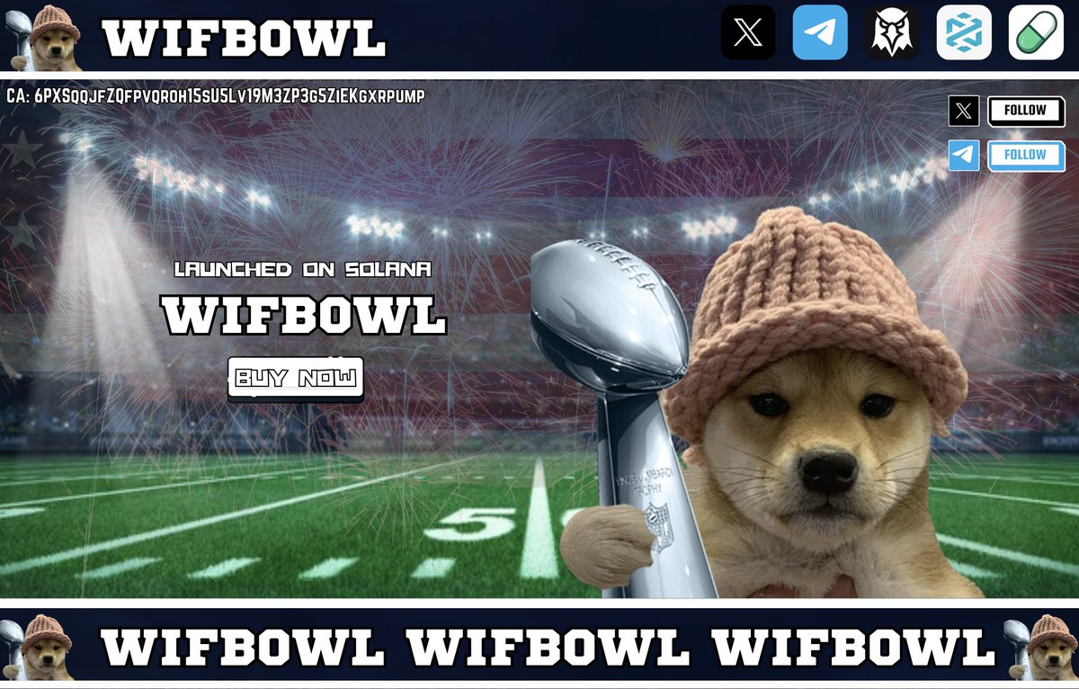 <a href="/BreezyDegens/">breezy</a> $WIFBOWL ! Combines the most recent SUPERBOWL meta with the most recent WIF Meta   

Sure to hit millions if you ask me

@DogwifSuperbowl