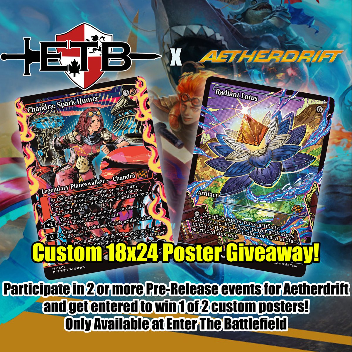 Enter The Battlefield (@enterthebattle1) on Twitter photo We are happy to announce we are doing another poster give away! If you participate in 2 or more Aetherdrift Pre-Release events over the course of this weekend (Feb 7th to 9th) you will be automatically entered to win one of the posters! We are happy to announce we are doing another poster give away! If you participate in 2 or more Aetherdrift Pre-Release events over the course of this weekend (Feb 7th to 9th) you will be automatically entered to win one of the posters!